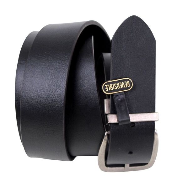 NWT GNW BLACK BROWN REAL LEATHER 1 3/8"Wd REVERSIBLE CASUAL DRESS BELT 50 (R64 - Picture 1 of 16